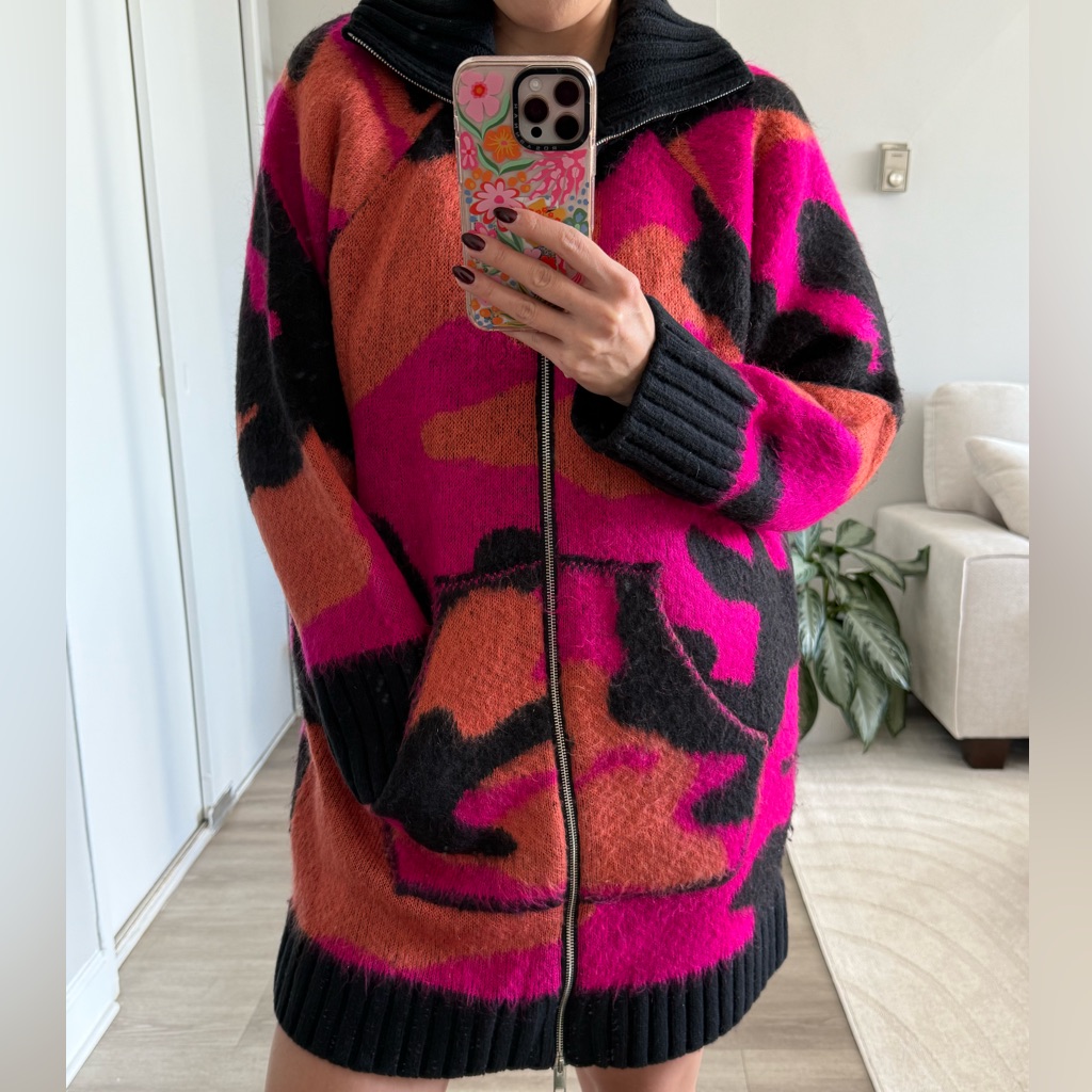 Diesel Black And Pink Knit Cardigan With Silver Zipper